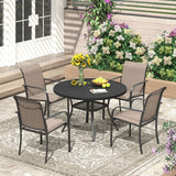 Vicllax Outdoor Plastic Top Patio Wood-Like Grain Round Dining Table for 4/6/8