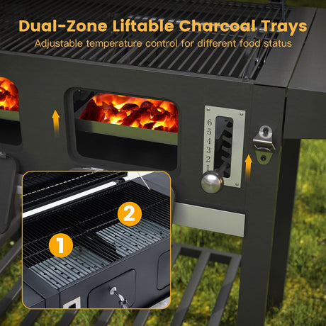 Vicllax Large Charcoal BBQ Grill with Side Tables Barbecue Smoker