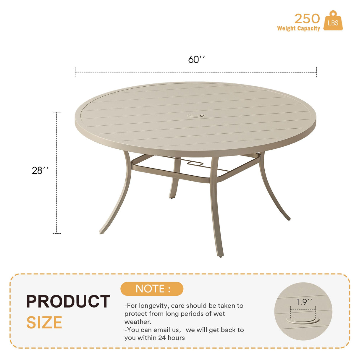 Vicllax 50” / 60" Outdoor Round Metal Dining Table with Umbrella Hole for 6,8