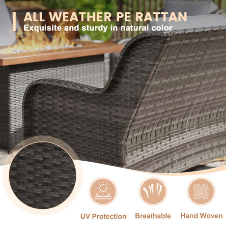 Vicllax Patio Wicker Oasis Lounge Set, 9 Seater with Fire table