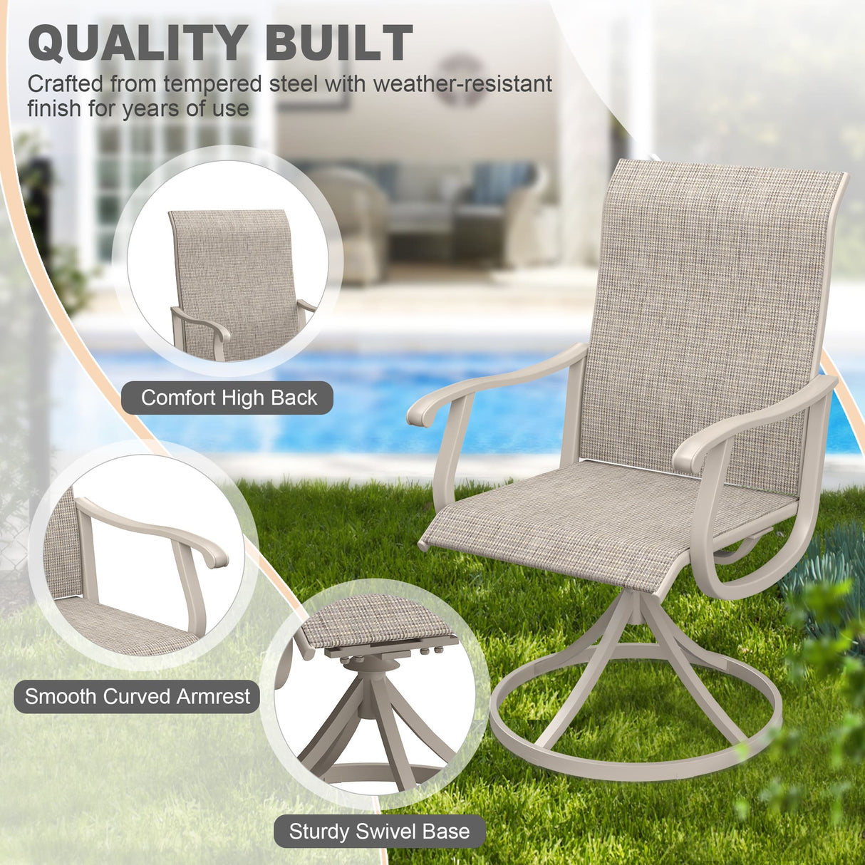 Vicllax 7 Pieces Outdoor Dining Set, 53.1" Metal Round Dining Table and Premium Swivel Chairs