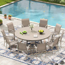 VICLLAX 11-Pcs Outdoor Dining Set, 63” Round Metal Table with Umbrella Hole & 10 Stackable  Chairs