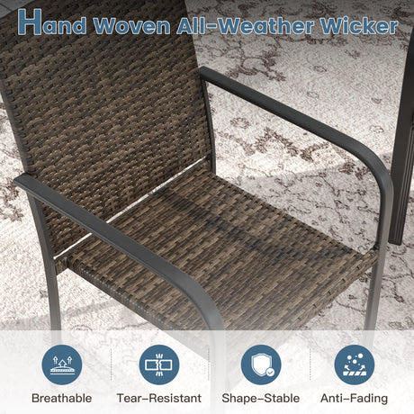 Vicllax 3 Pieces Outdoor Dining Set, 27.6"Square Table and 2 Stackable Armchairs