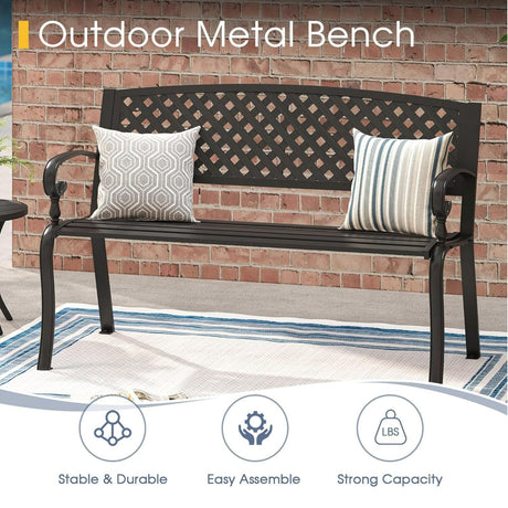 Vicllax Outdoor Garden Bench, Waterproof Patio Metal Bench