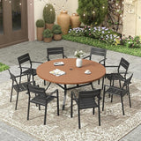 Vicllax Patio Outdoor Dining Table Set of 8, Plastic Round Table 56.3" with Stackable Dining Chairs