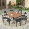 Vicllax Patio Outdoor Dining Table Set of 8, Plastic Round Table 56.3" with Stackable Dining Chairs