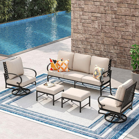 Vicllax Patio Conversation Set with Cushioned Sofa Chairs, Ottomans and Coffee Table(Beige or Navy Blue)