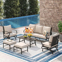 Vicllax Patio Conversation Set with Cushioned Sofa Chairs, Ottomans and Coffee Table(Beige or Navy Blue)