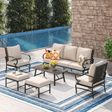 Vicllax Patio Conversation Set with Cushioned Sofa Chairs, Ottomans and Coffee Table