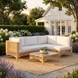 Vicllax 5/7 PCS Wicker Outdoor Conversation Set Patio Sectional Sofas with Glass Coffee Table