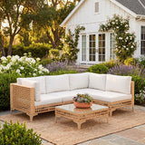 Vicllax 5/7 PCS Wicker Outdoor Conversation Set Patio Sectional Sofas with Glass Coffee Table