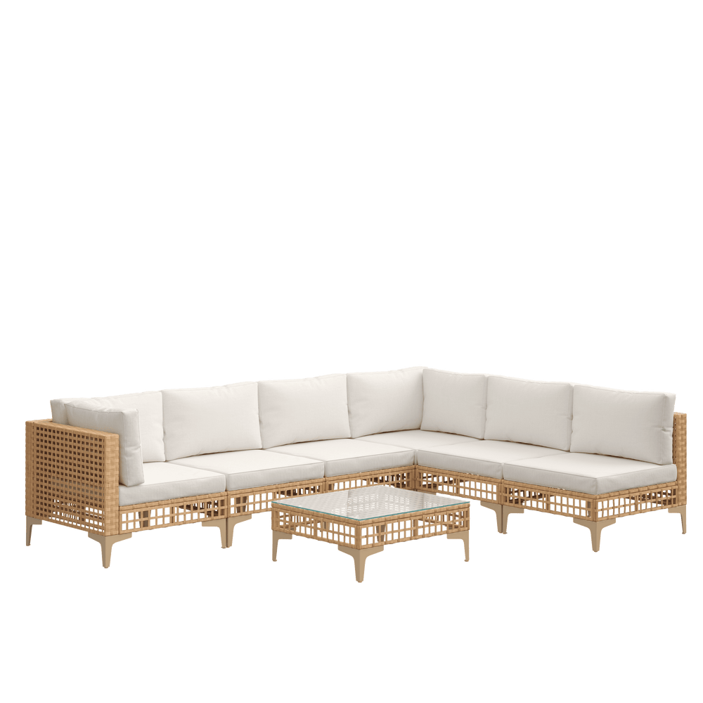 Vicllax 5/7 PCS Wicker Outdoor Conversation Set Patio Sectional Sofas with Glass Coffee Table