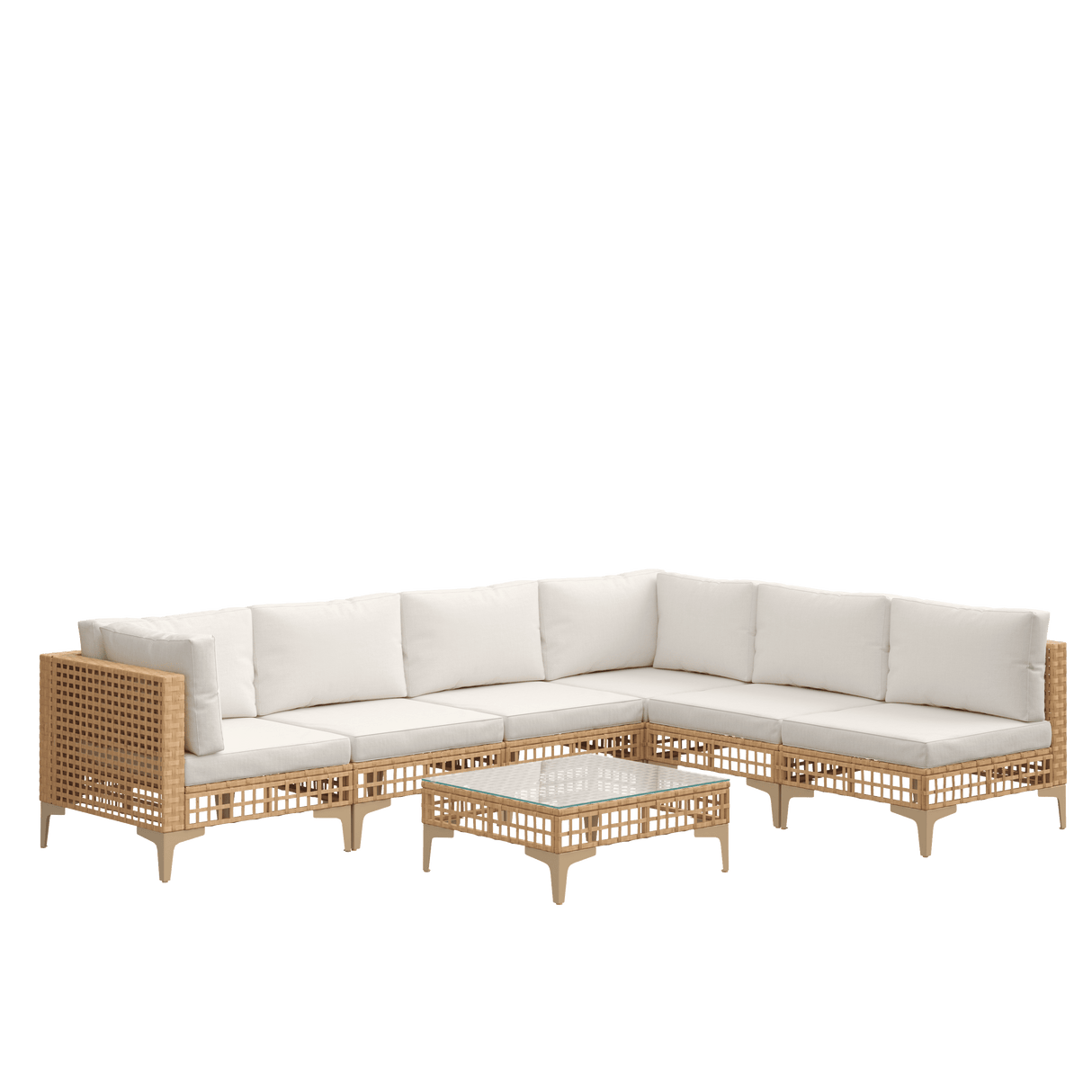 Vicllax 5/7 PCS Wicker Outdoor Conversation Set Patio Sectional Sofas with Glass Coffee Table