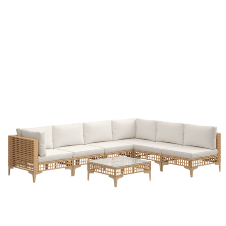 Vicllax 5/7 PCS Wicker Outdoor Conversation Set Patio Sectional Sofas with Glass Tea Table
