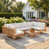 Vicllax 5/7 PCS Wicker Outdoor Conversation Set Patio Sectional Sofas with Glass Coffee Table