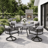 VICLLAX Round Patio Dining Set of 4 with Aria Woven Rope Swivel Chairs, 40.2" / 47.2"