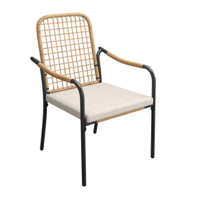 Vicllax Solana hand-woven rope outdoor dining chair with black frame and beige cushion.