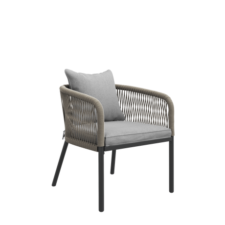Vicllax 7-Piece Outdoor Wicker Patio Dining Set - 50 or 53-Inch Round Table with Umbrella Hole and Aria Modern Woven Rope Armchair