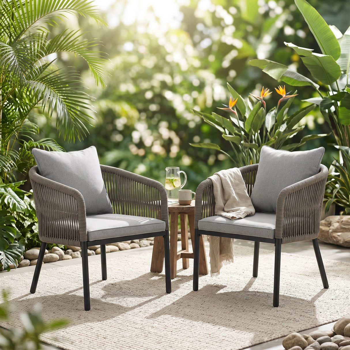 Vicllax Aria Modern Woven Rope Outdoor Dining Chair Set of 2