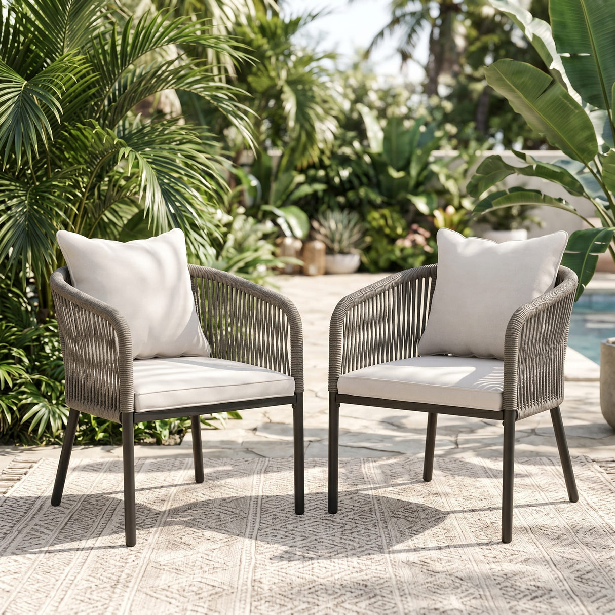 Vicllax Aria Modern Woven Rope Outdoor Dining Chair Set of 2