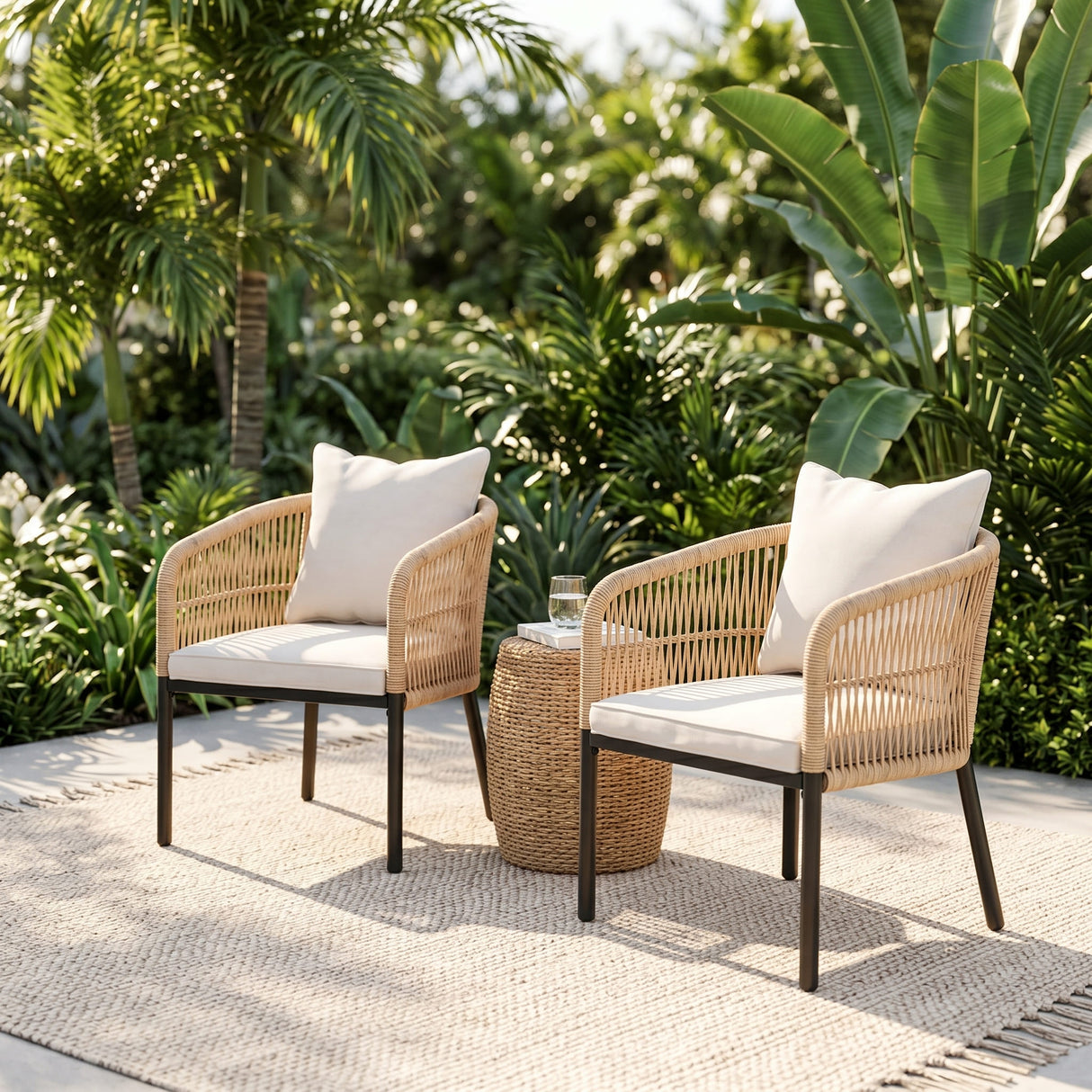 Vicllax Aria Modern Woven Rope Outdoor Dining Chair Set of 2