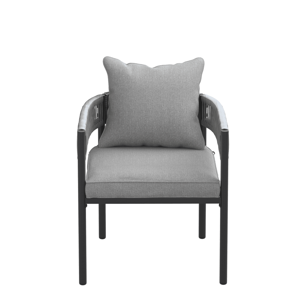 VICLLAX 7-Piece Weather-Resistant Outside Dining Furniture - 63" Rectangular Slat-Top Table with 6 Aria Low-back Outdoor Dining Armchair