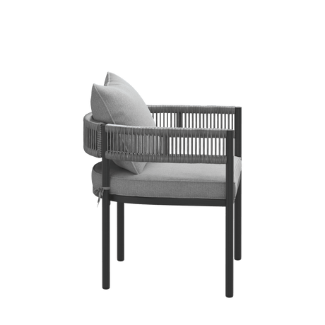 VICLLAX 7-Piece Weather-Resistant Outside Dining Furniture - 63" Rectangular Slat-Top Table with 6 Aria Low-back Outdoor Dining Armchair