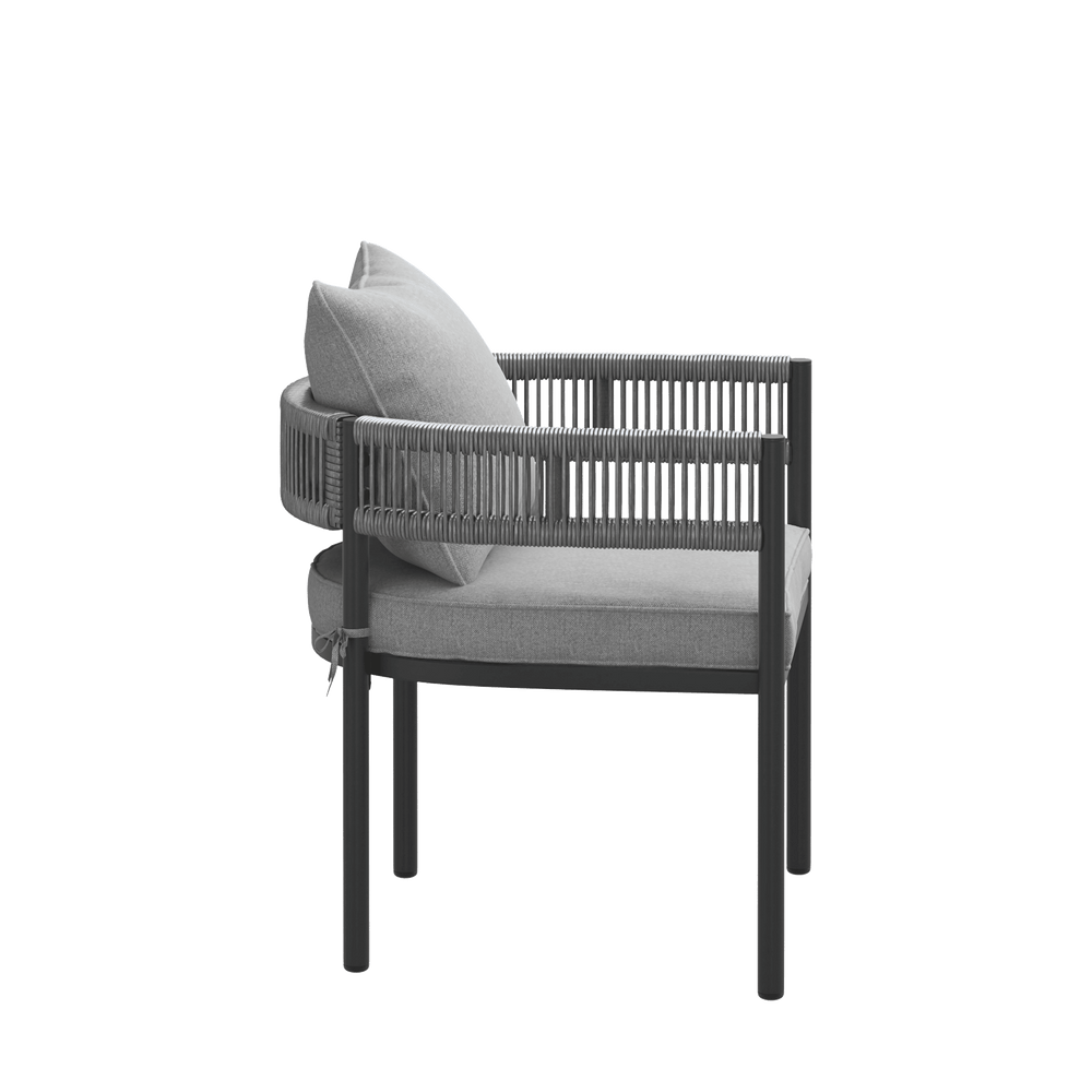 VICLLAX 7-Piece Weather-Resistant Outside Dining Furniture - 63" Rectangular Slat-Top Table with 6 Aria Low-back Outdoor Dining Armchair