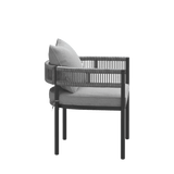 VICLLAX 7-Piece Weather-Resistant Outside Dining Furniture - 63" Rectangular Slat-Top Table with 6 Aria Low-back Outdoor Dining Armchair