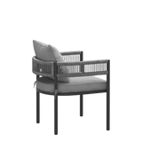 VICLLAX 7-Piece Weather-Resistant Outside Dining Furniture - 63" Rectangular Slat-Top Table with 6 Aria Low-back Outdoor Dining Armchair