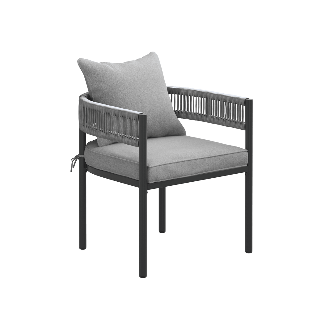 VICLLAX 7-Piece Weather-Resistant Outside Dining Furniture - 63" Rectangular Slat-Top Table with 6 Aria Low-back Outdoor Dining Armchair