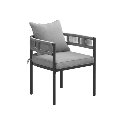 VICLLAX 7-Piece Weather-Resistant Outside Dining Furniture - 63" Rectangular Slat-Top Table with 6 Aria Low-back Outdoor Dining Armchair