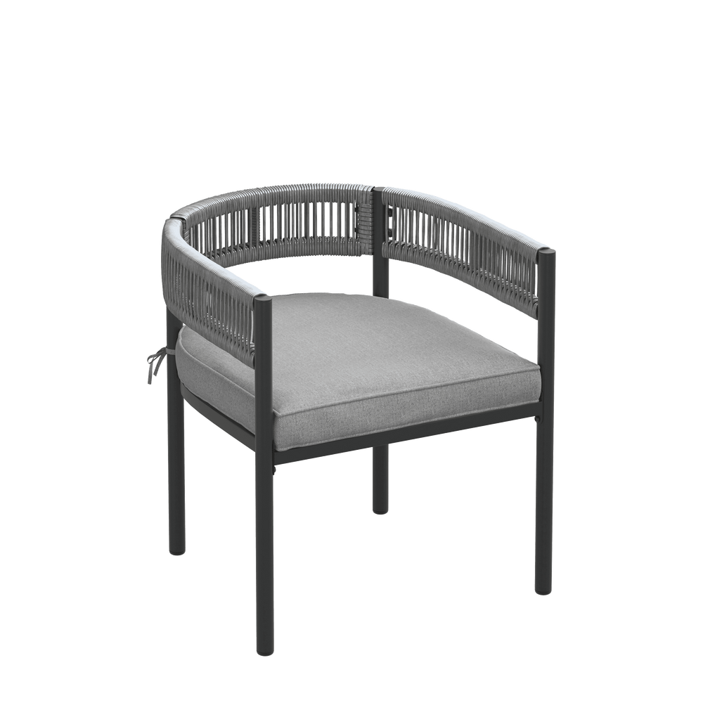 VICLLAX 7-Piece Weather-Resistant Outside Dining Furniture - 63" Rectangular Slat-Top Table with 6 Aria Low-back Outdoor Dining Armchair