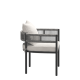 VICLLAX 7-Piece Weather-Resistant Outside Dining Furniture - 63" Rectangular Slat-Top Table with 6 Aria Low-back Outdoor Dining Armchair