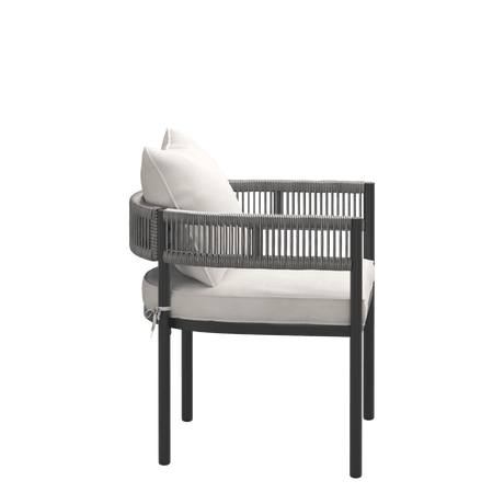 VICLLAX 7-Piece Weather-Resistant Outside Dining Furniture - 63" Rectangular Slat-Top Table with 6 Aria Low-back Outdoor Dining Armchair