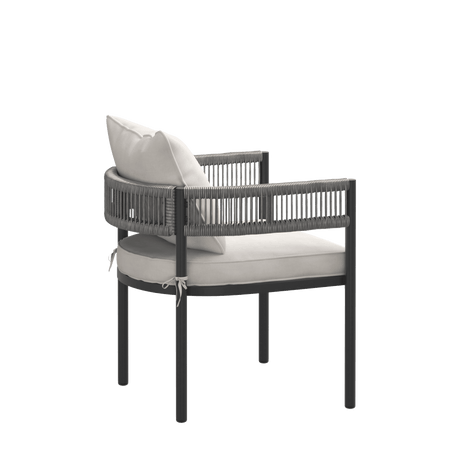 VICLLAX 7-Piece Weather-Resistant Outside Dining Furniture - 63" Rectangular Slat-Top Table with 6 Aria Low-back Outdoor Dining Armchair