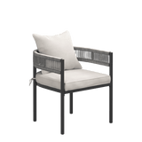 VICLLAX 7-Piece Weather-Resistant Outside Dining Furniture - 63" Rectangular Slat-Top Table with 6 Aria Low-back Outdoor Dining Armchair
