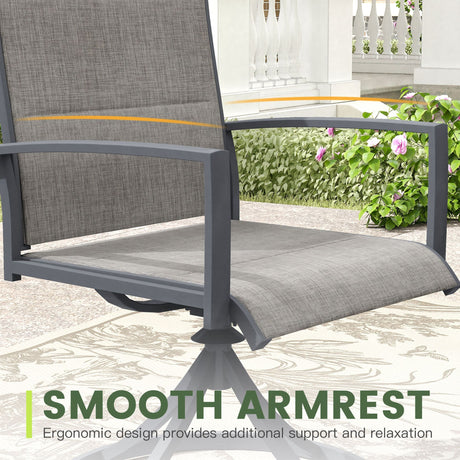 Vicllax Juego de comedor de exterior de 7 piezas con mesa rectangular de metal y sillas giratorias de textileno