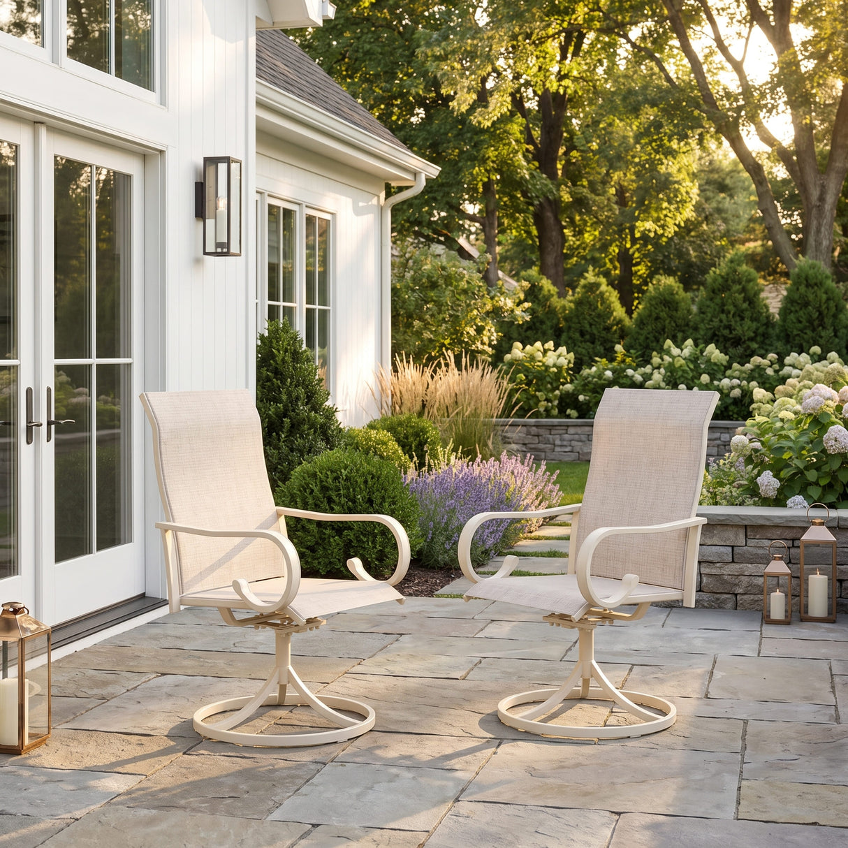 Vicllax Modern Swivel Outdoor Dining Chair set of 2 - High-Back Weather-Resistant Patio Seating