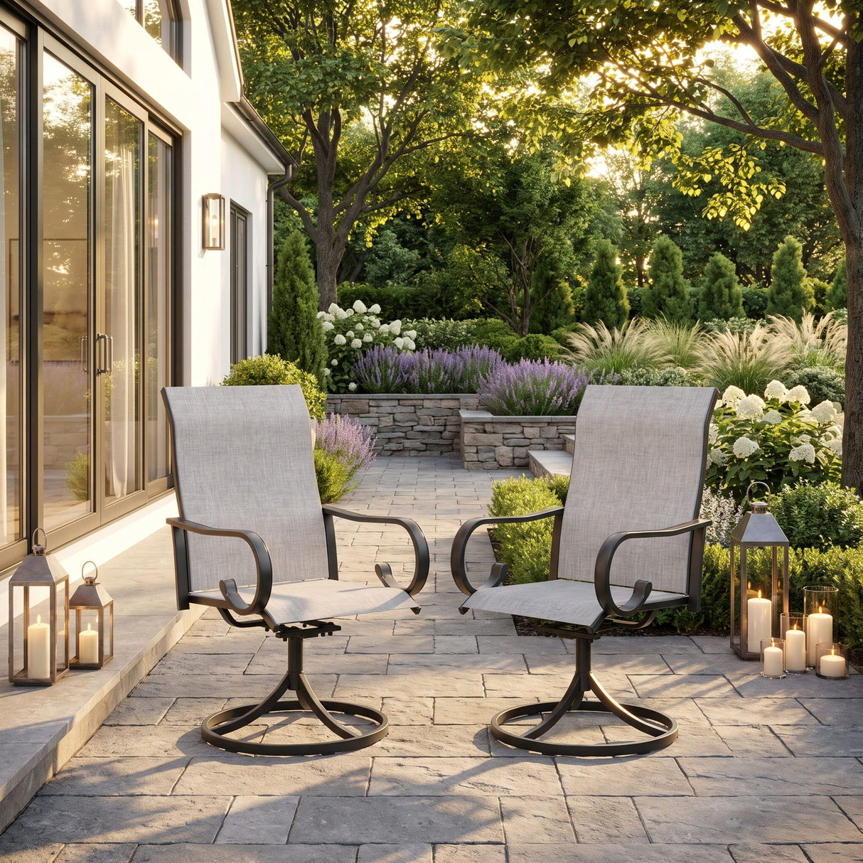 Vicllax Modern Swivel Outdoor Dining Chair set of 2 - High-Back Weather-Resistant Patio Seating