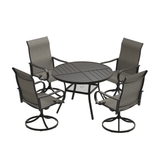 VICLLAX 5 Piece Modern Patio Dining Set, 40.7 inch Round Metal Table with Umbrella Hole and Ergonomic High-back Swivel Rocking Sling Chairs