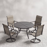 VICLLAX 5 Piece Modern Patio Dining Set, 40.7 inch Round Metal Table with Umbrella Hole and Ergonomic High-back Swivel Rocking Sling Chairs
