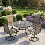 VICLLAX 5 Piece Modern Patio Dining Set, 40.7 inch Round Metal Table with Umbrella Hole and Ergonomic High-back Swivel Rocking Sling Chairs