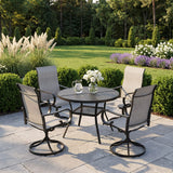 VICLLAX 5 Piece Modern Patio Dining Set, 40.7 inch Round Metal Table with Umbrella Hole and Ergonomic High-back Swivel Rocking Sling Chairs