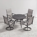 VICLLAX 5 Piece Modern Patio Dining Set, 40.7 inch Round Metal Table with Umbrella Hole and Ergonomic High-back Swivel Rocking Sling Chairs