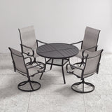VICLLAX 5 Piece Modern Patio Dining Set, 40.7 inch Round Metal Table with Umbrella Hole and Ergonomic High-back Swivel Rocking Sling Chairs