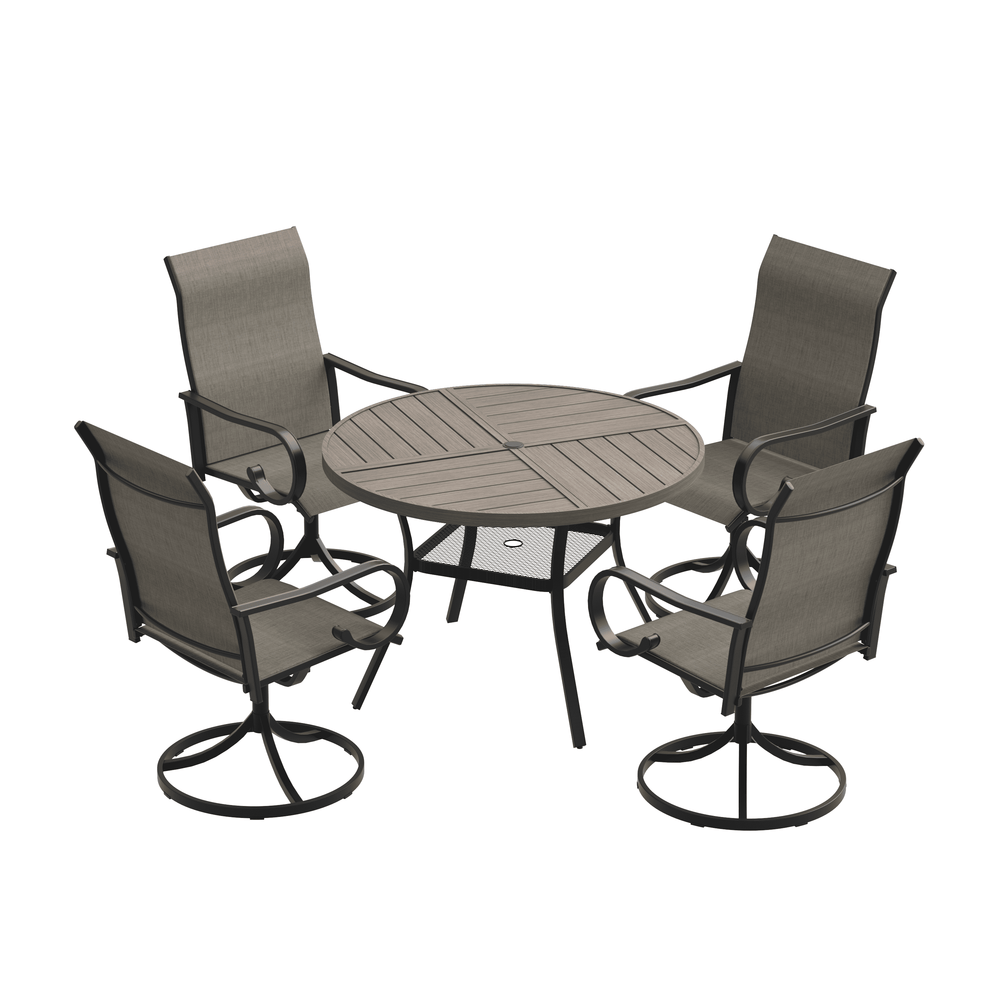 VICLLAX 5 Piece Modern Patio Dining Set, 40.7 inch Round Metal Table with Umbrella Hole and Ergonomic High-back Swivel Rocking Sling Chairs