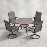 VICLLAX 5 Piece Modern Patio Dining Set, 40.7 inch Round Metal Table with Umbrella Hole and Ergonomic High-back Swivel Rocking Sling Chairs