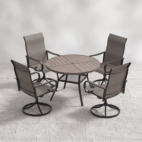 VICLLAX 5 Piece Modern Patio Dining Set, 40.7 inch Round Metal Table with Umbrella Hole and Ergonomic High-back Swivel Rocking Sling Chairs
