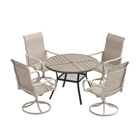 VICLLAX 5 Piece Modern Patio Dining Set, 40.7 inch Round Metal Table with Umbrella Hole and Ergonomic High-back Swivel Rocking Sling Chairs